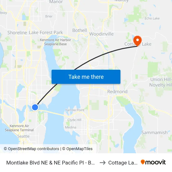 Montlake Blvd NE & NE Pacific Pl - Bay 3 to Cottage Lake map