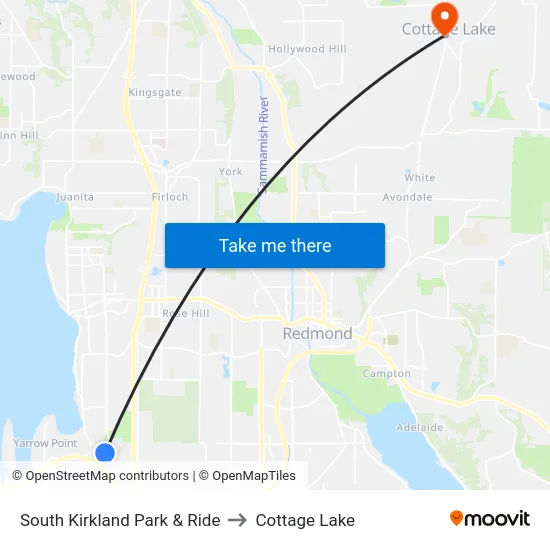 South Kirkland Park & Ride to Cottage Lake map