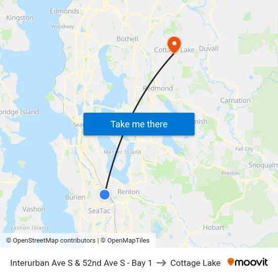 Interurban Ave S & 52nd Ave S - Bay 1 to Cottage Lake map