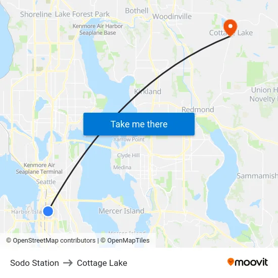 Sodo Station to Cottage Lake map