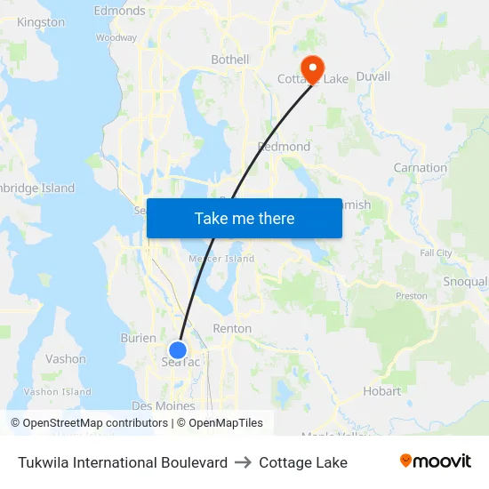 Tukwila International Boulevard to Cottage Lake map