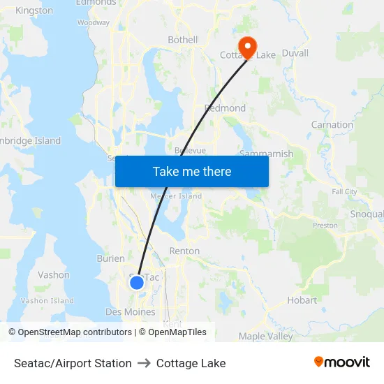 Seatac/Airport Station to Cottage Lake map