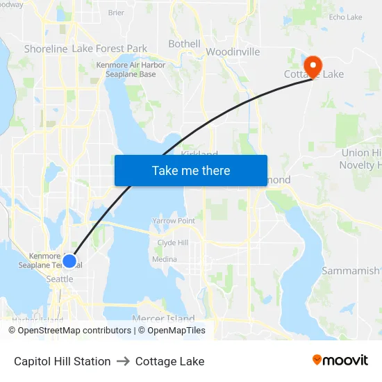 Capitol Hill Station to Cottage Lake map