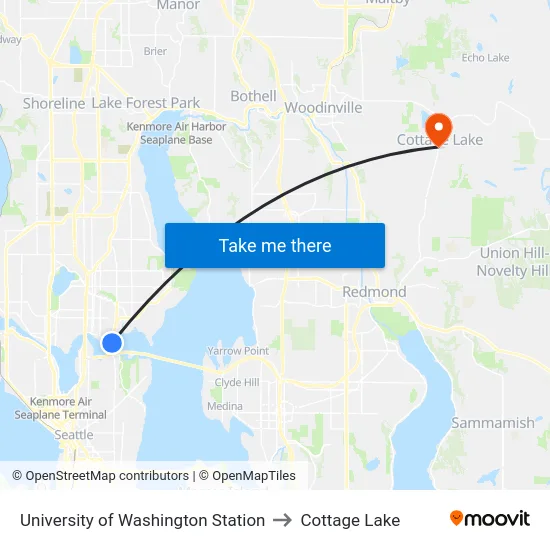 University of Washington Station to Cottage Lake map