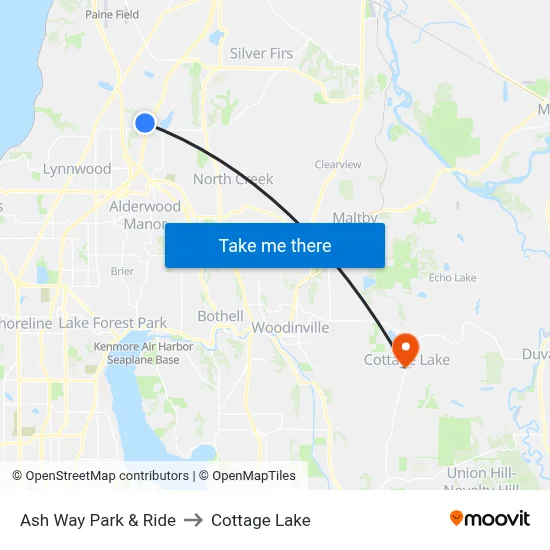 Ash Way Park & Ride to Cottage Lake map
