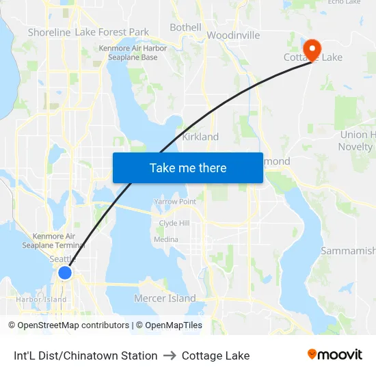 Int'L Dist/Chinatown Station to Cottage Lake map