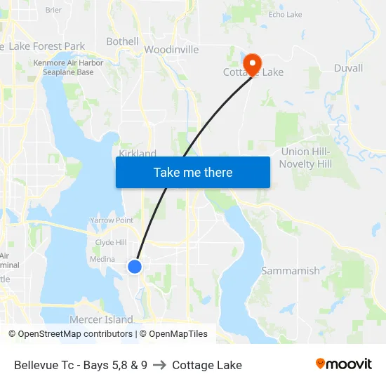 Bellevue Tc - Bays  5,8 & 9 to Cottage Lake map