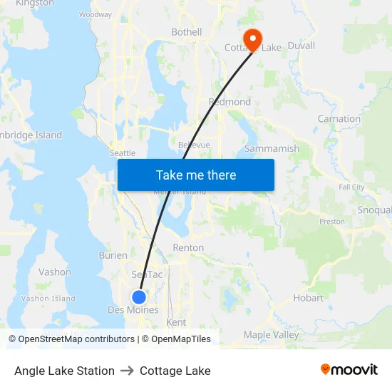 Angle Lake Station to Cottage Lake map