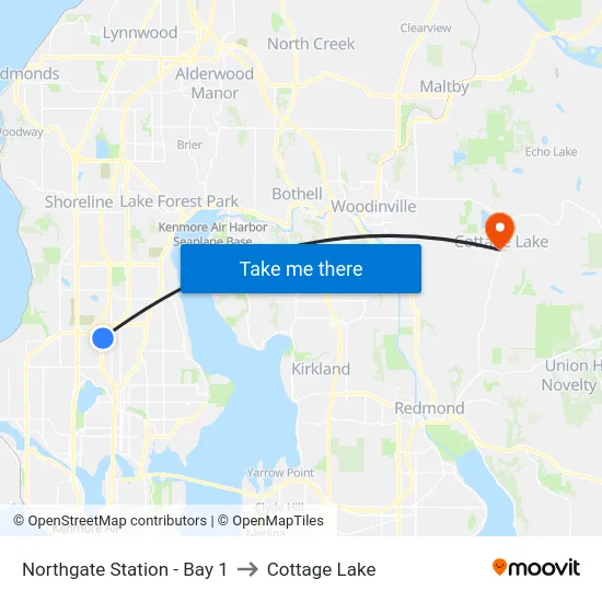 Northgate Station - Bay 1 to Cottage Lake map
