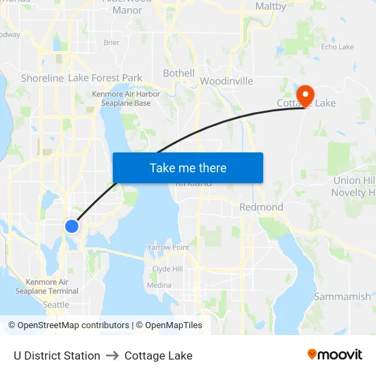 U District Station to Cottage Lake map