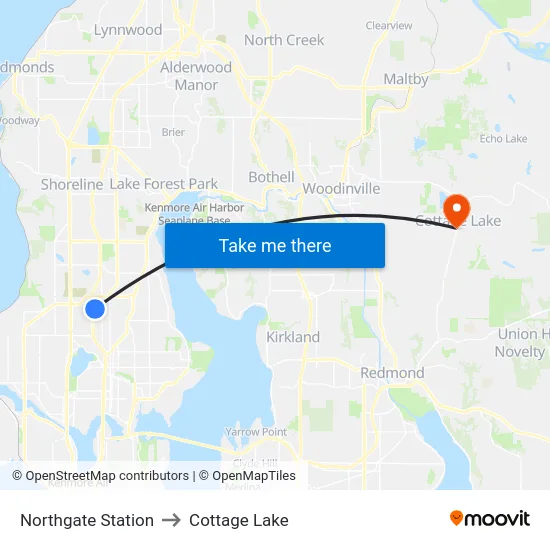 Northgate Station to Cottage Lake map