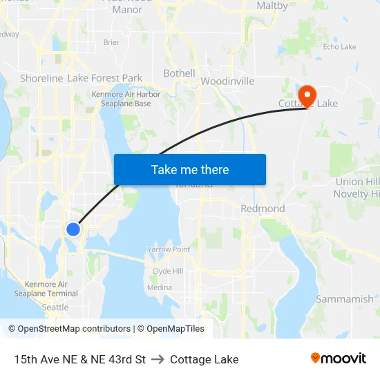 15th Ave NE & NE 43rd St to Cottage Lake map