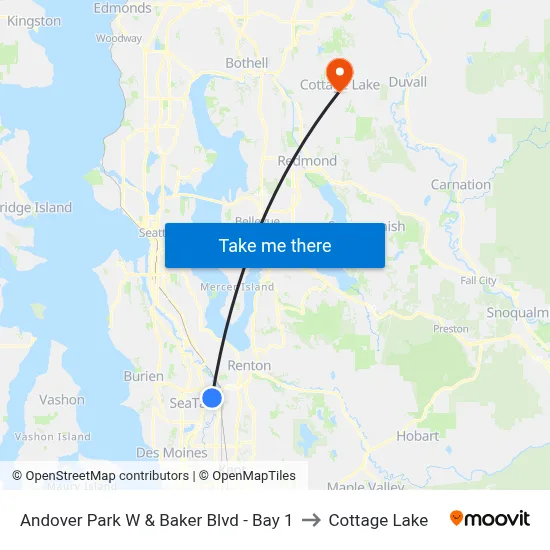 Andover Park W & Baker Blvd - Bay 1 to Cottage Lake map
