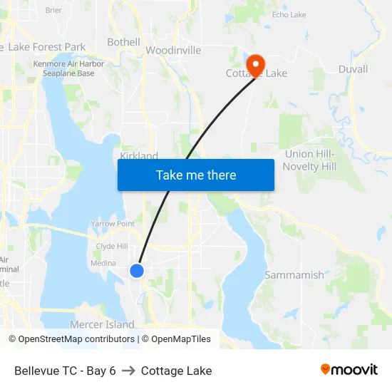 Bellevue TC - Bay 6 to Cottage Lake map