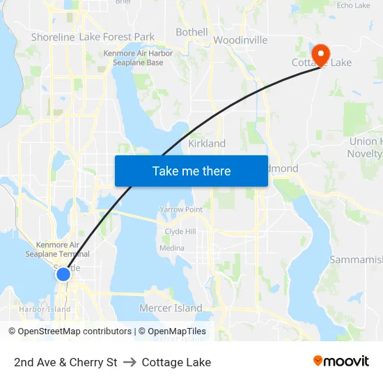 2nd Ave & Cherry St to Cottage Lake map