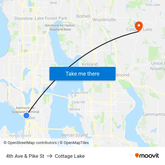 4th Ave & Pike St to Cottage Lake map