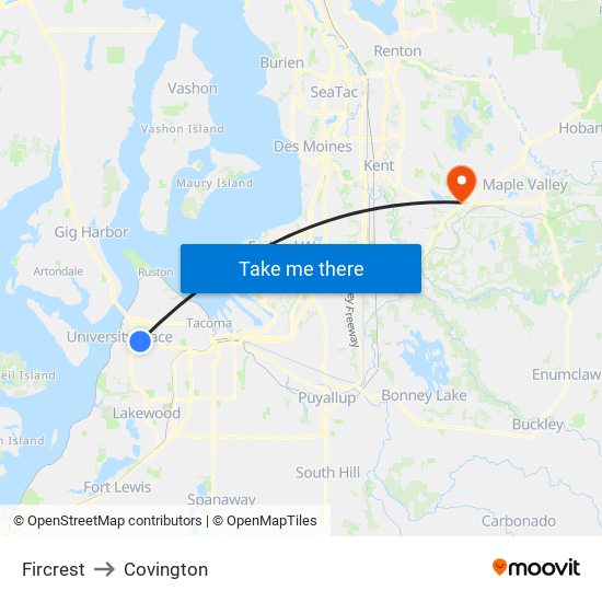 Fircrest to Covington map