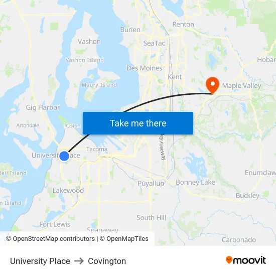 University Place to Covington map