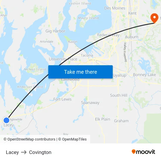 Lacey to Covington map