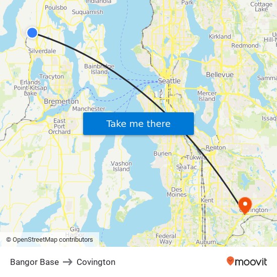 Bangor Base to Covington map