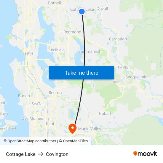 Cottage Lake to Covington map