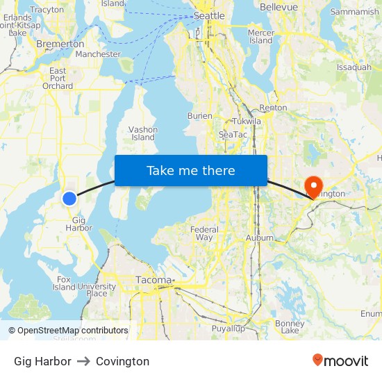 Gig Harbor to Covington map