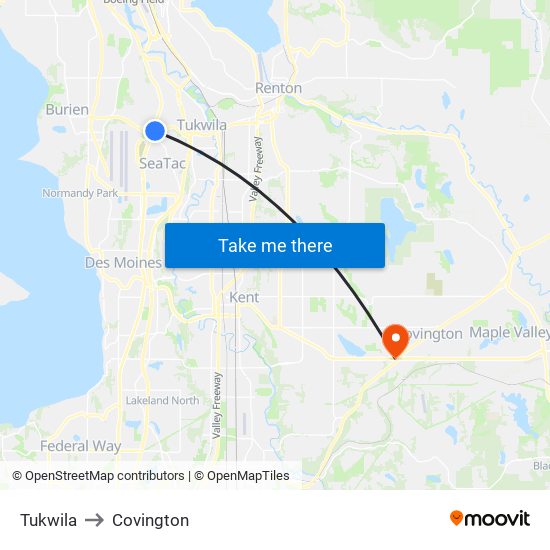 Tukwila to Covington map