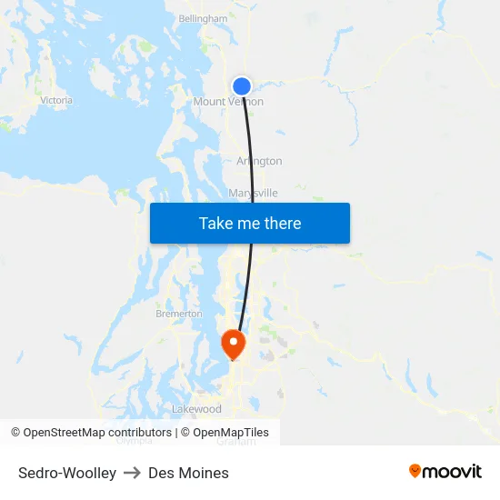 Sedro-Woolley to Des Moines map