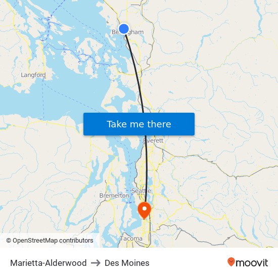 Marietta-Alderwood to Des Moines map