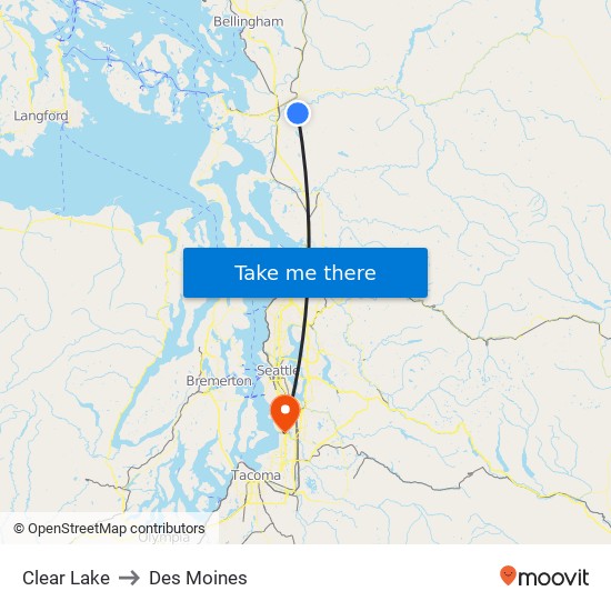 Clear Lake to Des Moines map