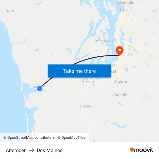 Aberdeen to Des Moines map