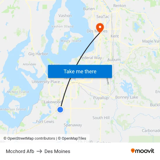 Mcchord Afb to Des Moines map