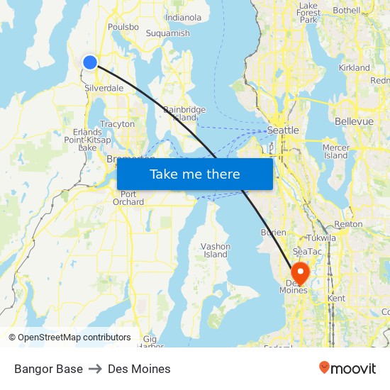 Bangor Base to Des Moines map