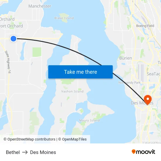 Bethel to Des Moines map