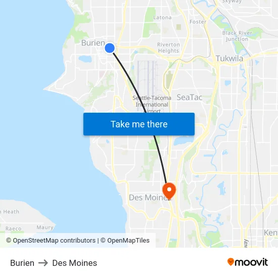 Burien to Des Moines map