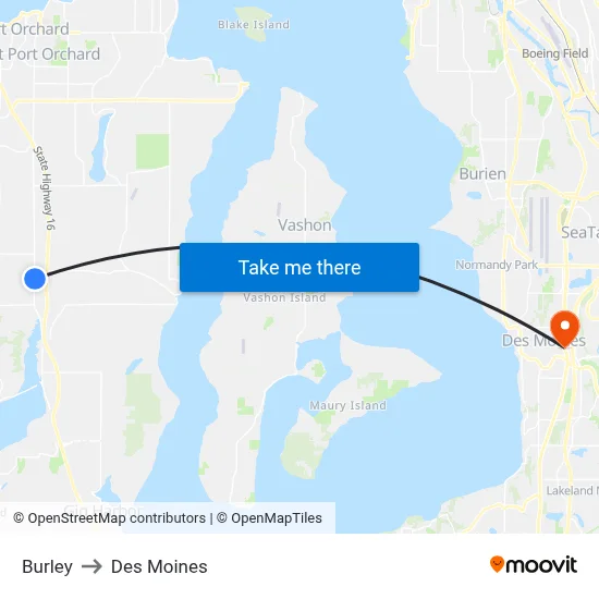 Burley to Des Moines map