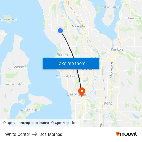 White Center to Des Moines map