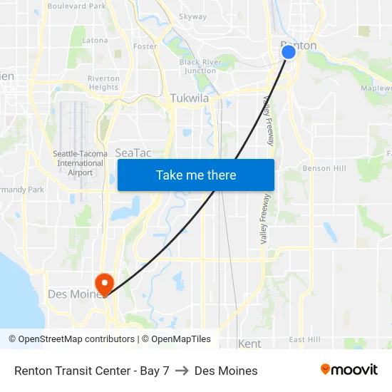 Renton Transit Center - Bay 7 to Des Moines map