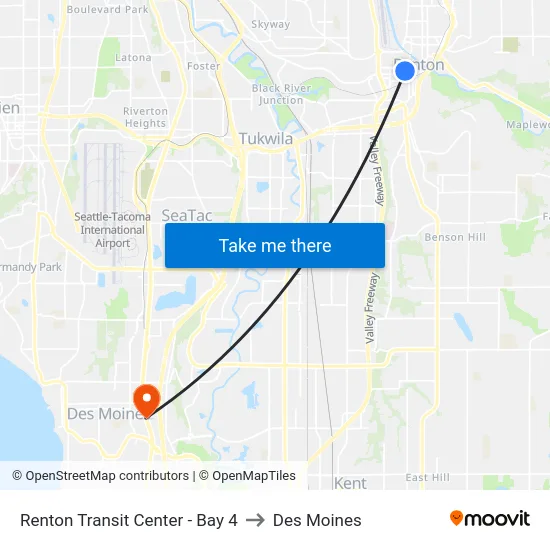 Renton Transit Center - Bay 4 to Des Moines map