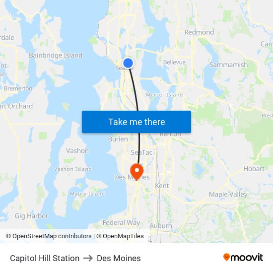 Capitol Hill Station to Des Moines map