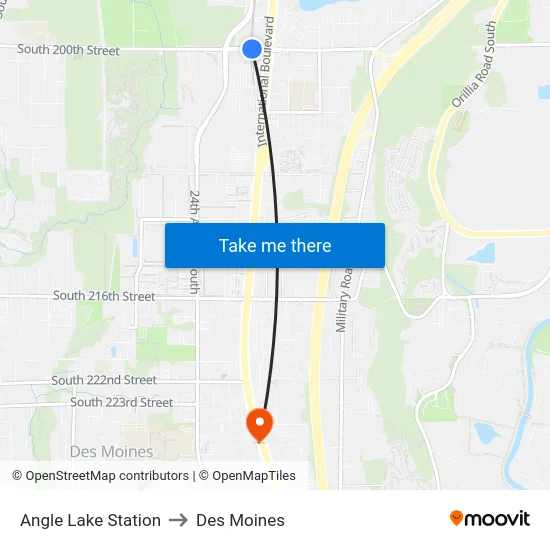 Angle Lake Station to Des Moines map