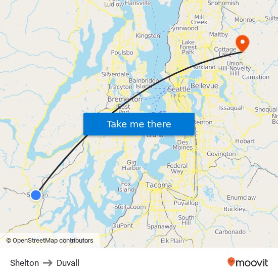 Shelton to Duvall map