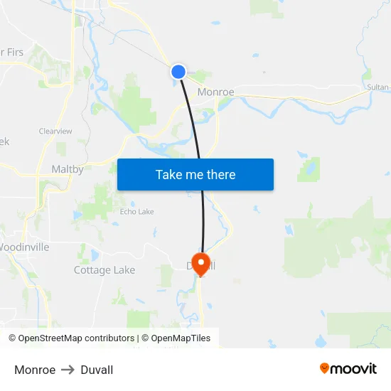 Monroe to Duvall map