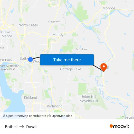 Bothell to Duvall map