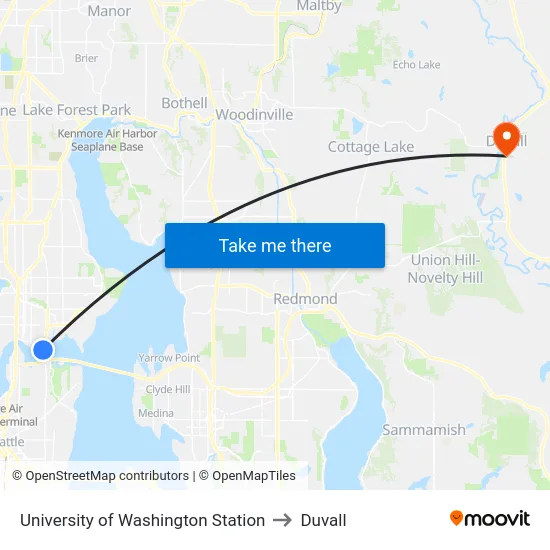 University of Washington Station to Duvall map