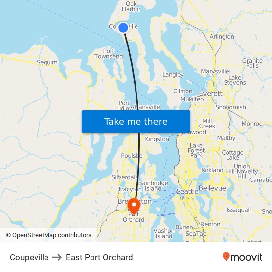 Coupeville to East Port Orchard map