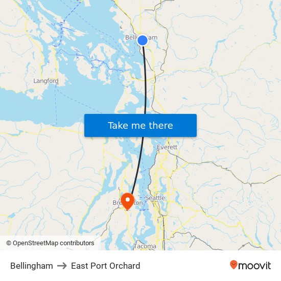 Bellingham to East Port Orchard map