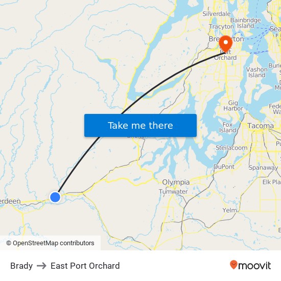 Brady to East Port Orchard map