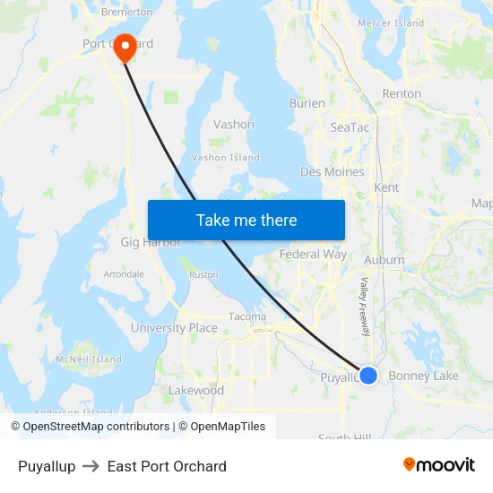 Puyallup to East Port Orchard map
