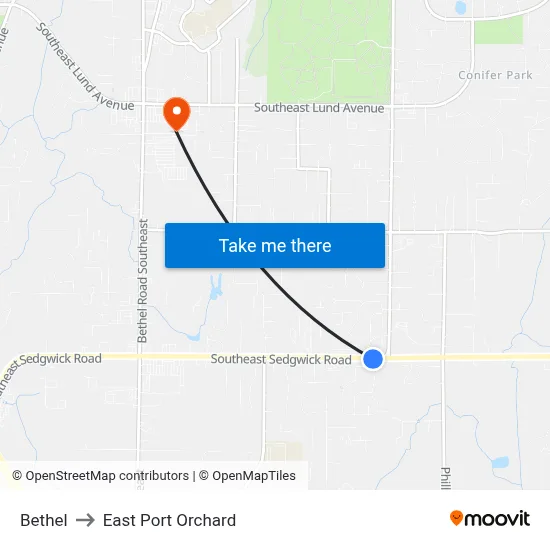 Bethel to East Port Orchard map